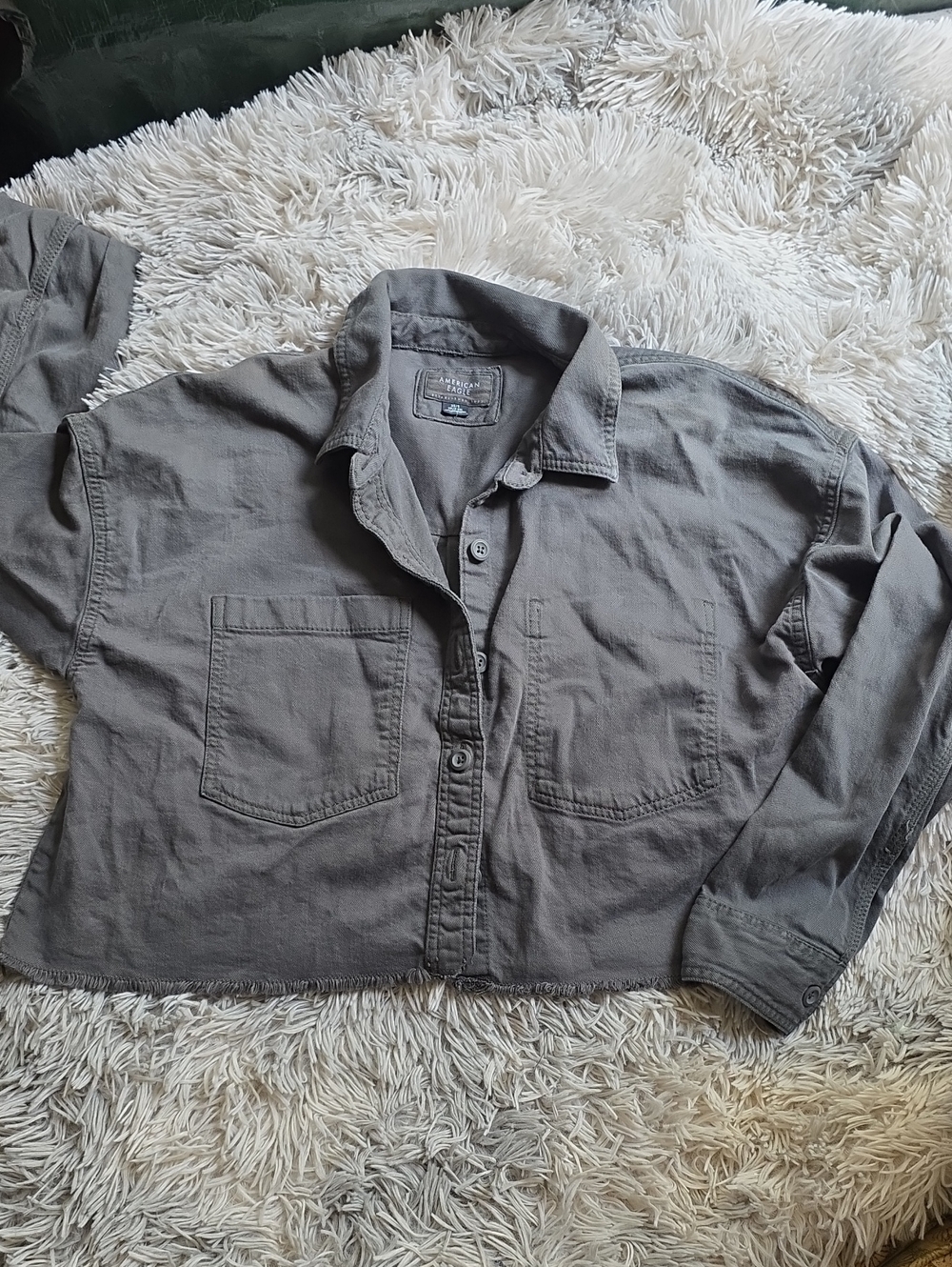American Eagle Outfitters Gray Casual Button-Up Jacket Oversize